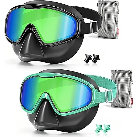 2-Pk Aegend Fabric Strap Swim Goggles w/ Nose Cover & Case: Large $10, Small