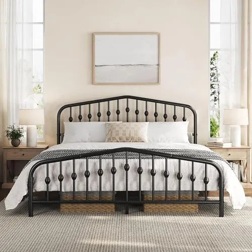 Yaheetech King Metal Bed Frame with Victorian Vintage Headboard
