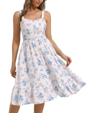 Belle Poque Women's Floral Midi V-Neck Sundress w/ Pockets