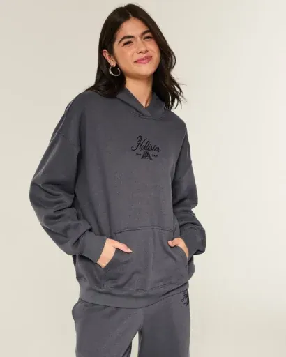 Hollister Feel Good Oversized Sparkle Logo Graphic Hoodie