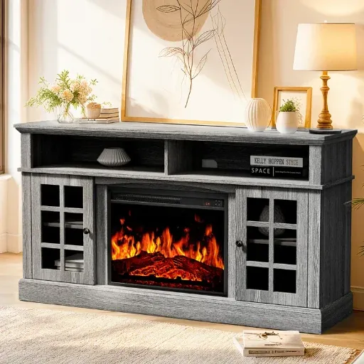August Grove Anias TV Stand w/ Electric Fireplace for TVs up to 70"