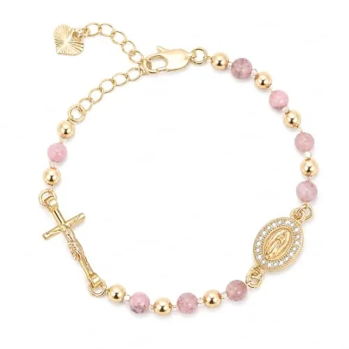 Women's Cross Rosary Bracelet 14K Gold Plated