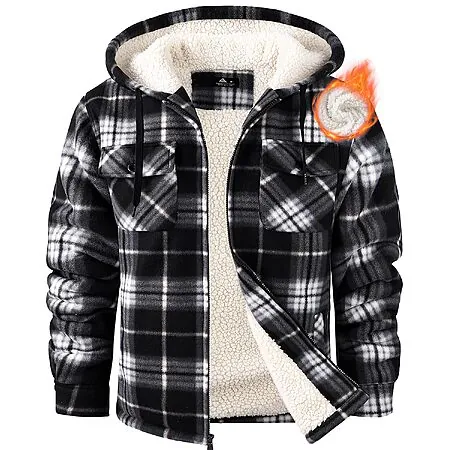 Ceoutdoor Men's Plaid Flannel Sherpa-Lined Zip-Up Hoodie Jacket (Various)