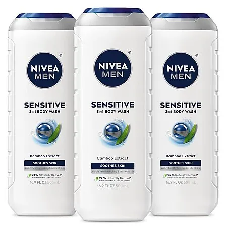 3-pk 16.9-oz NIVEA MEN Sensitive 3-in-1 Body Wash (Bamboo Extract)