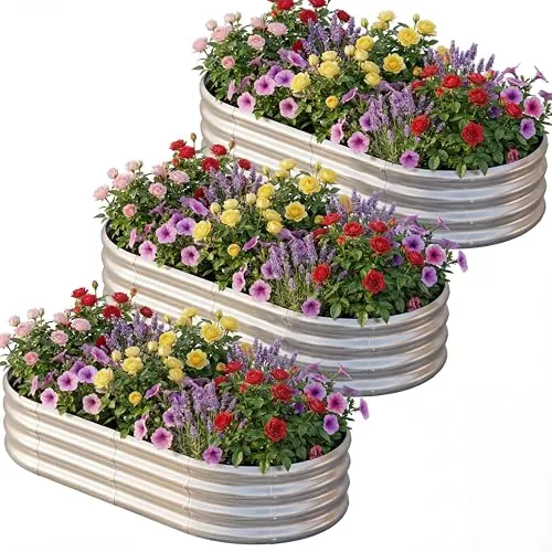 AHEONLAR 3 Pack 6x3x1ft Galvanized Raised Garden Bed Silver