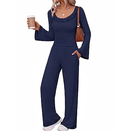 2-Pc Ekouaer Women's Bell Long Sleeve Pajama Lounge Set (Various)