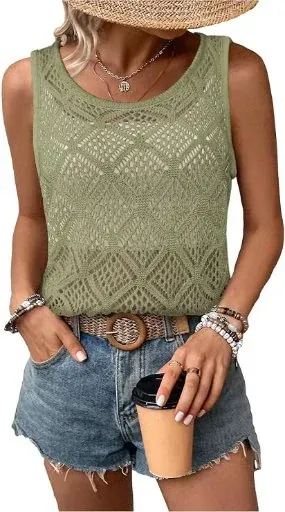 Bosmeer Women's Crochet Sleeveless Sweater Vest