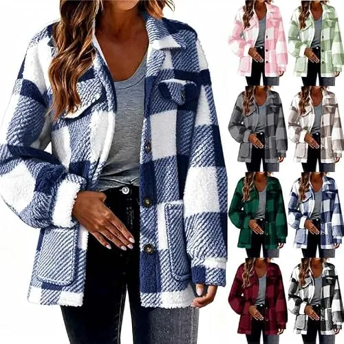 Plaid Fuzzy Fleece Sherpa Jacket