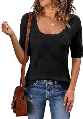 Totatuit Women's Short Sleeve Square Neck Sweaters