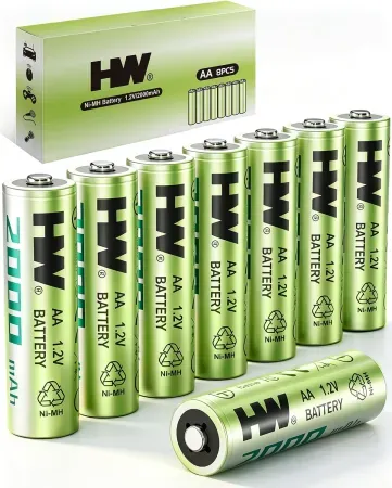8-Pack HW AA 2000mAh NiMH Rechargeable Batteries