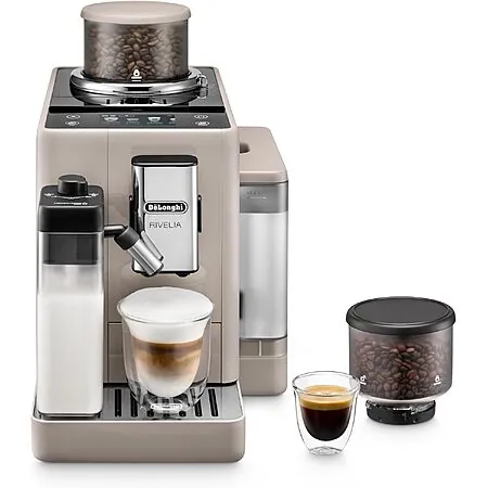 De'Longhi Rivelia Automatic Espresso Grinder Machine w/ Milk Frother (Beige)