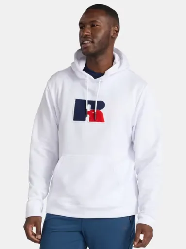 Russell Athletic Men's Pullover Hoodie w/ Flocked Chenille Logo Patch (White)