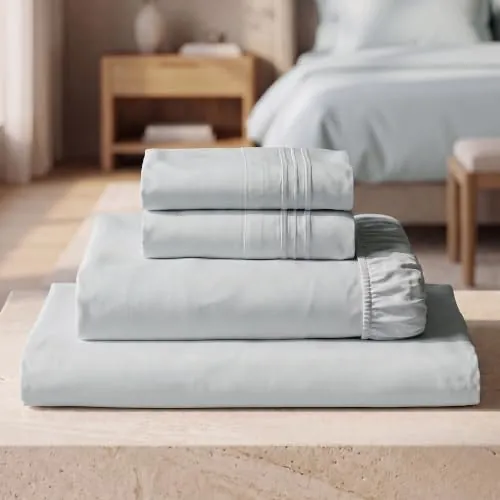 Mellanni Iconic 4-Piece Bed Sheet Set, 16" Deep Pocket (Queen, Light Gray)