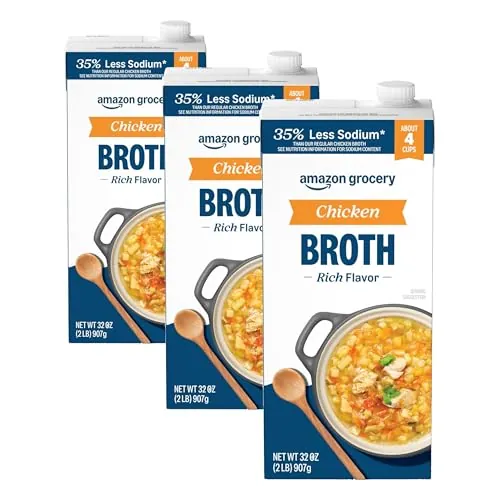 Amazon Fresh 35% Less Sodium Chicken Broth 3-Pack 32oz