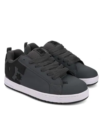 DC Men's Court Graffik Skate Shoe, Dark Grey/Black/White