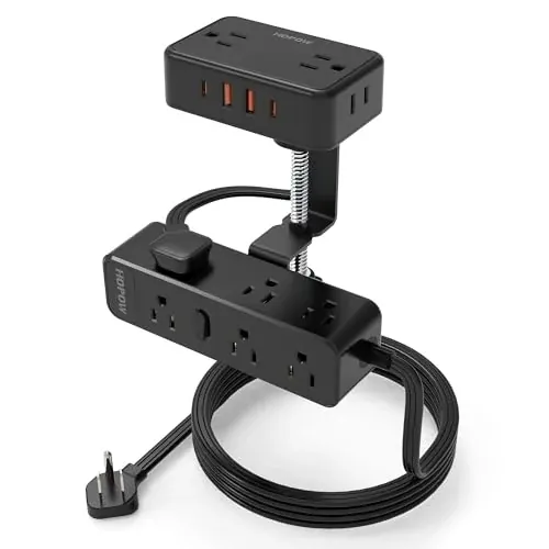 HOPOW Desk Clamp Dual Power Strip w/ 10' Cord, 1700J Surge, 13x AC, 4x USB