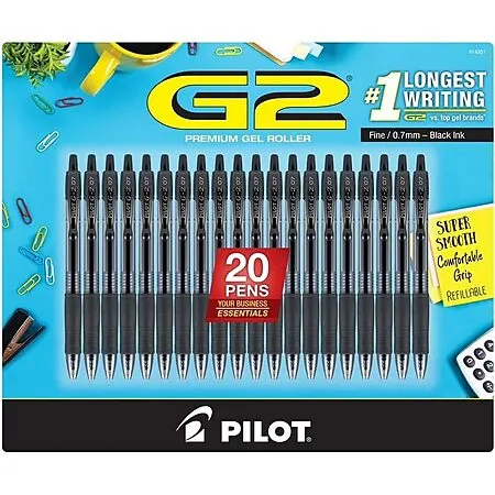 20-Pack Pilot G2 Premium Fine Point Rolling Ball Gel Pens (Black/0.7mm)