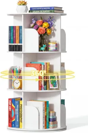 18" DUMOS 3-Tier 360° Rotating Bookshelf Tower