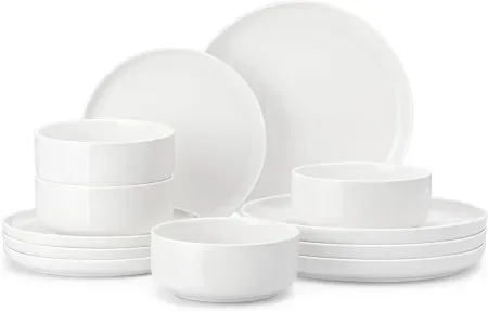 12-Piece MALACASA Porcelain Plates and Bowls Dinnerware Set