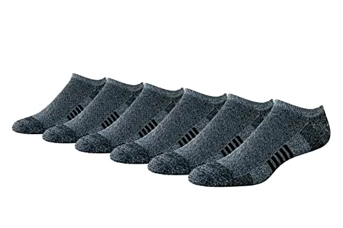 Amazon Essentials Men's Cushioned Athletic No-Show Socks 6-Pack (Black/White Marl, Size 13-15)