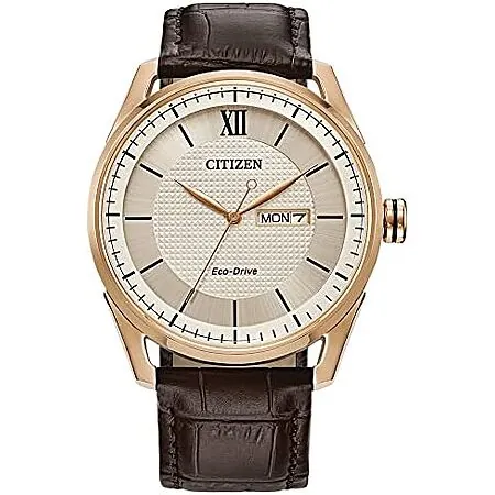 42mm Citizen Men's Classic Eco-Drive Watch (Ivory Dial + Brown Leather Band)