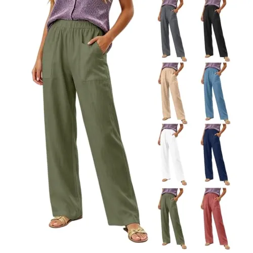 Women High-Waist Wide-Leg Linen Trousers