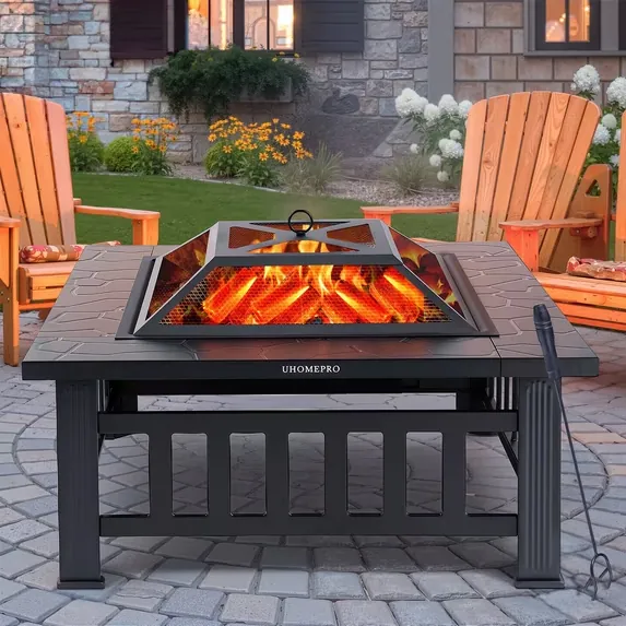 Wood Burning Fire Pit Tables with Screen Lid