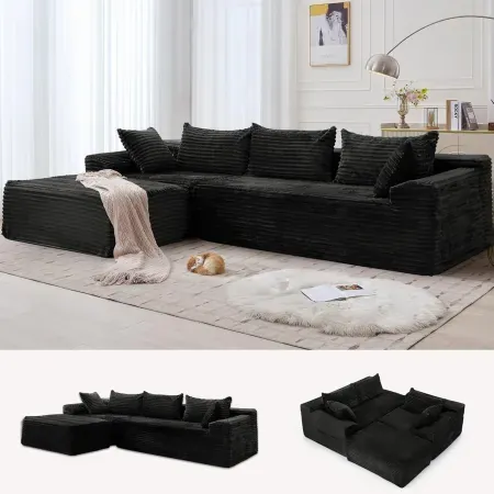 Korser 110" L-Shaped Boneless Modular Sectional Sofa w/ Chaise & Side Pockets