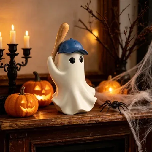 6" Halloween Baseball Ghost Statue