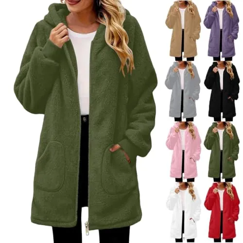 Long Fleece Coats Fuzzy Open Front Jackets