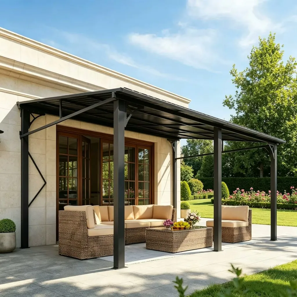 Nordivale 10 x 14-Foot Wall-Mounted Pergola w/ Galvanized Steel Roof