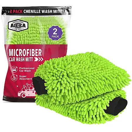 2-Pk AIDEA 8"x12" Microfiber Car Wash Mitts (Green)