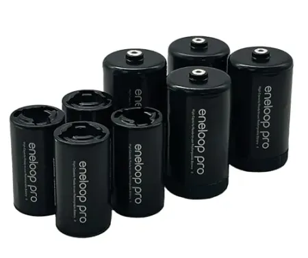 8pk Eneloop Panasonic Pro C & D Size Adapters for Rechargeable AA Batteries