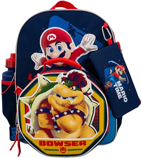 Accessory Innovations Kids 5-Piece Super Mario Brother Movie Backpack Set