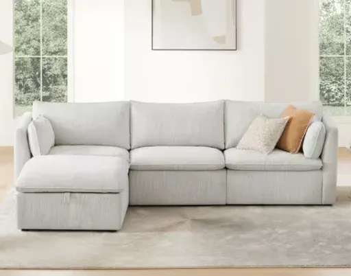 Spruce & Spring Nereidix 114" 4-Piece Modular Fabric Sectional Sofa w/ Ottoman (Light Grey)