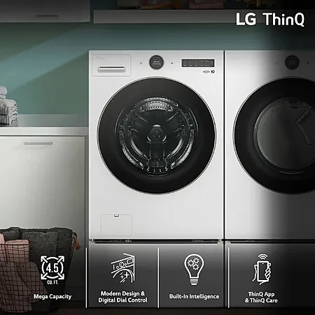 LG Stackable Electric 4.5 Cu. Ft. HE Washer & 7.4 Cu. Ft. Dryer Set (White)