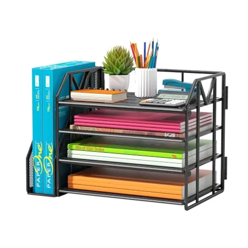 4-Tier Paper File Organizer with Bookend