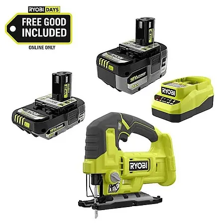 RYOBI ONE+ 18V Cordless Jig Saw w/ 18V 4Ah HP Battery, 2Ah HP Battery & Charger