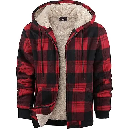 ZITY Men's Sherpa-Lined Plaid Full-Zip Hoodie