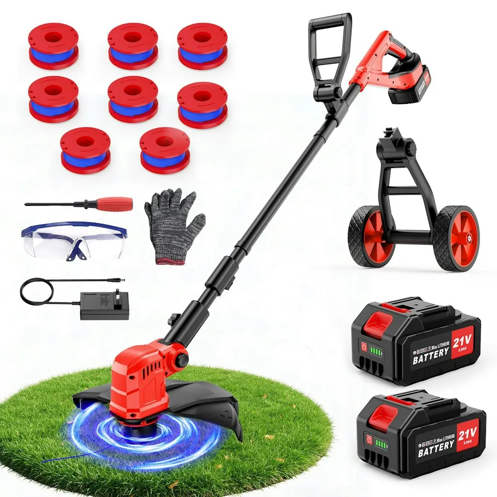 Lmozim 21V 14" Cordless String Trimmer & Lawn Edger w/ 2 Batteries