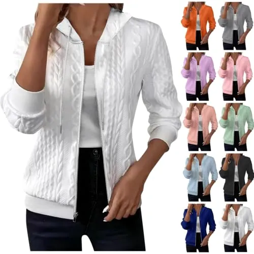 Textured Knit Zip Up Bomber Jacket Hoodies