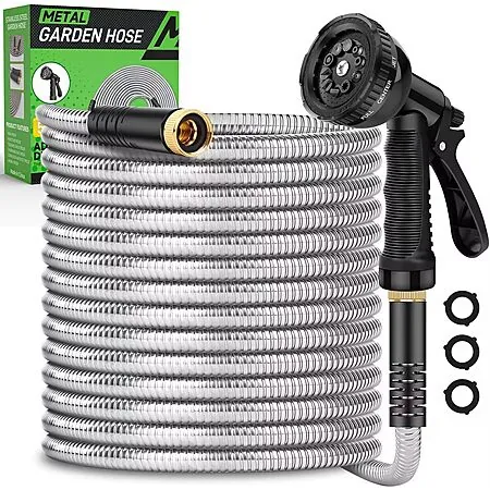 Prime Members: 50' Kebose Stainless Steel Garden Hose w/ Multi-Function Nozzle
