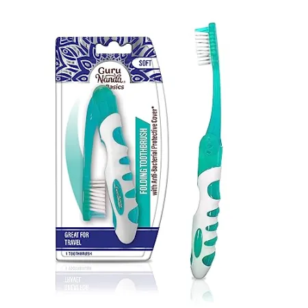GuruNanda Folding Travel Toothbrush w/ Built-in Cover