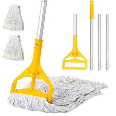 Kuatrck Commercial Mop Heavy Duty Industrial Mop w/ 3 Extra Large Cotton Looped Heads