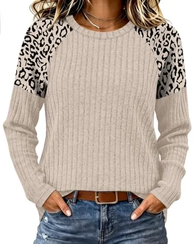 WIHOLL Raglan Leopard Print Tops