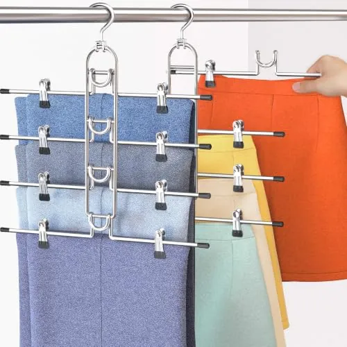 Lumigens Pants Hangers with Clips, Silver 4-Layer 2-Pack