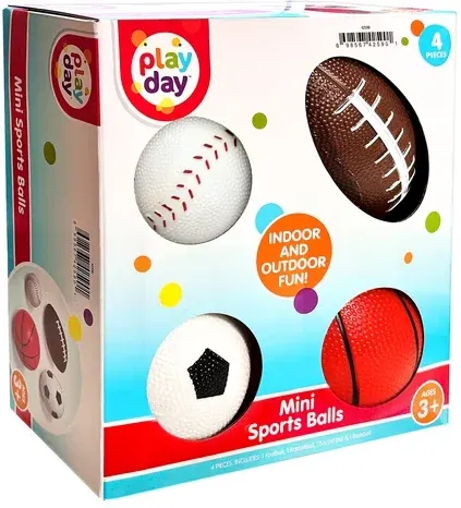 Play Day Inflatable Children's Mini Sports Ball Set, Rubber Multicolor/Multisports, 4 Pieces
