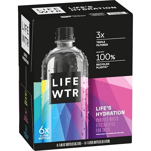 LIFEWTR Purified Drinking Water 1-Liter Bottle 6-Pack