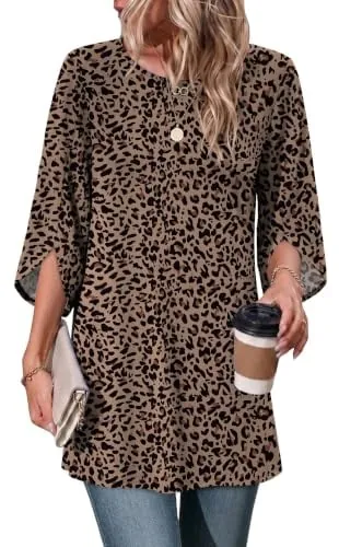 OFEEFAN Tunic Tops with Leggings 3/4 Length Sleeve