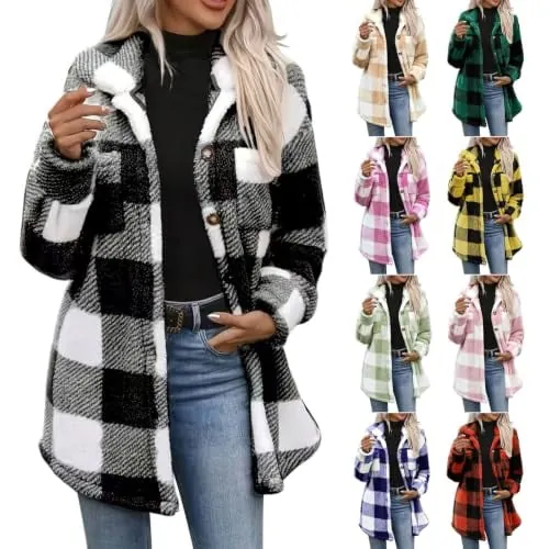 Plaid Lapel Fleece Flannel Sherpa Jacket